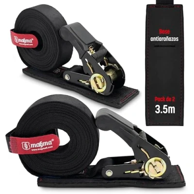 Afbeelding van MAGMA Set van 2 banden met anti kras bescherming, 3,5 m, spanningshendel, vrachtwagen, auto, motorfiets, trailer, tie down slingers, zwart