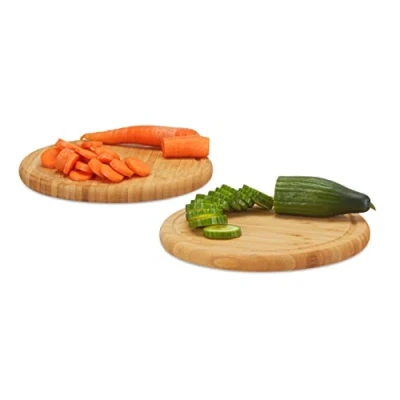 Afbeelding van Relaxdays ontbijtplanken set 30 cm diameter snijplank bamboe serveerplank keukenplank Pak van 2