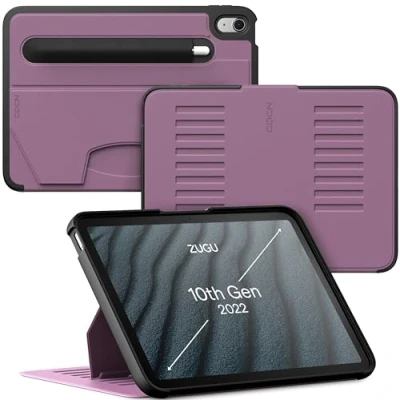 Afbeelding van Zugu case iPad 10.9 Gen 10 (2022) oersterke luxe flip over volledige 360˚ bescherming met multifunctionele standaard functie geschikt voor Apple Pencil Berry