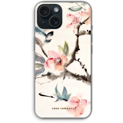 Afbeelding van Case Company® hoesje geschikt voor iPhone 15 Japanse bloemen Soft Cover Telefoonhoesje Bescherming aan alle Kanten en Schermrand
