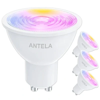 Afbeelding van ANTELA WLAN lamp Gu10, 4,5 W, 326 lm, RGB, warm/koud wit, 2700 K 6500 K, compatibel met Alexa/Google Home, intelligente stralingshoek van 40 graden, 4 stuks