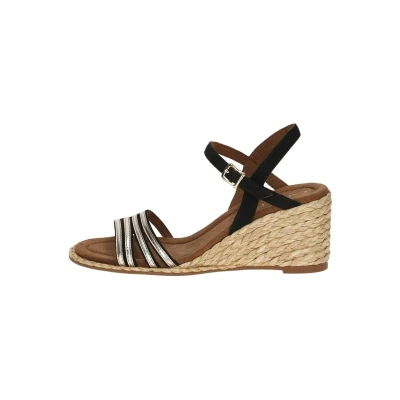 Afbeelding van Caprice Sandalen met sleehak, Dames, Maat: 42, Black gold Leer