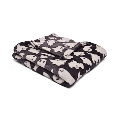 Afbeelding van Bedlam Fleecedeken (120 x 150 cm) Superzachte en comfortabele fleece in zwart Griezelig spookpatroon Halloween dekens plaids (knuffelig) decoraties