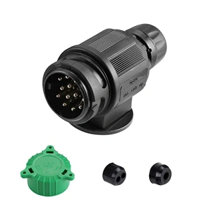Afbeelding van SPARKMOTO Fiche remorque 13 Broches Male Étanche, 12V Prise de Male,Prise attelage avec Contacts en Laiton nickelé,Fiche Cache Vert(SK13PS)