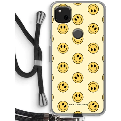 Afbeelding van Case Company® hoesje met Koord geschikt voor Google Pixel 4a Smiley N2 Telefoonhoesje Zwart Bescherming aan alle Kanten en Over de Schermrand
