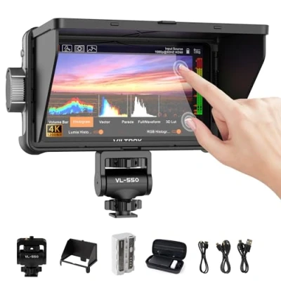 Afbeelding van VILTROX DC 550 Pro Touchscreen 1200 nits 5,5 inch 1920 x 1080 HD 4K HDMI ingang/uitgang 3D LUT Peaking Focus Assist voor DSLR camera Video Monitor met zonwering kap en