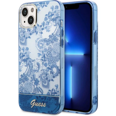 Afbeelding van Guess Toile de Jouy Back Case Geschikt voor Apple iPhone 14 Plus (6.7&quot;) Blauw