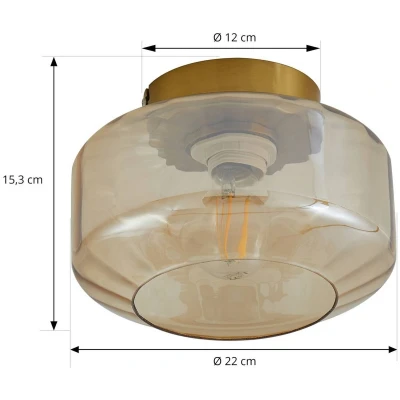 Afbeelding van Lindby plafondlamp 1licht Glas, ijzer H: 15.3 cm E27 amber, messing