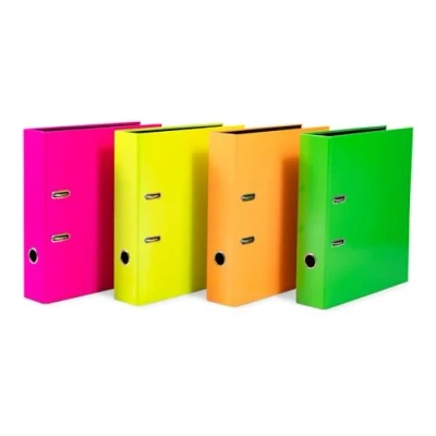 Afbeelding van HERMA 10 stuks A4 ordners, neon, 7 cm breed, van karton, met binnenprint, voor school en kantoor, stevige ringmappen jongens meisjes