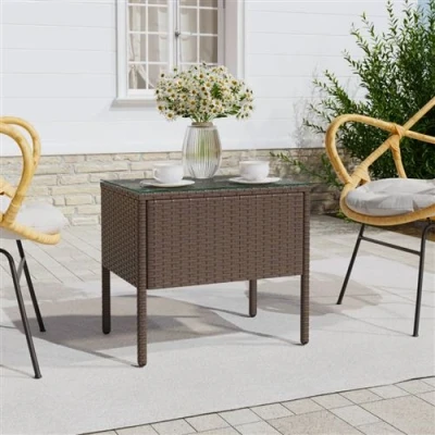 Afbeelding van Bijzettafel 53x37x48 cm poly rattan en gehard glas bruin
