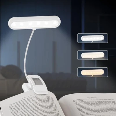 Afbeelding van LQWELL® 1 x leeslamp, boekenhouder, USB oplaadbaar, 3 kleurtemperaturen, 10 helderheidsniveaus, traploos dimmen, 360 graden flexibele wit