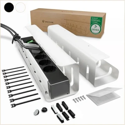 Afbeelding van UNITURE® Set van 2 kabelgoot, bureau, DEKRA gecertificeerd, nette kabelbeheer, kabelhouder bureau met eenvoudige montage, x 40 cm, kabelgeleiding voor kantoor, thuiskantoor, wit