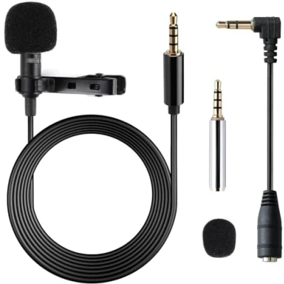Afbeelding van Lavalier microfoon, omnidirectionele condensator Lapel Mic met eenvoudig clip on systeem, perfect voor het opnemen van interviews/videoconferenties/podcasts/voice dictation/telefoon(2 meter)