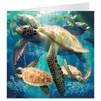 Afbeelding van 3D LiveLife Deluxebase Kleurrijke lensvormige wenskaart in de vorm van een zeeschildpad voor alle gelegenheden en leeftijden Originele gelicentieerde illustratie beroemde kunstenaar Michael