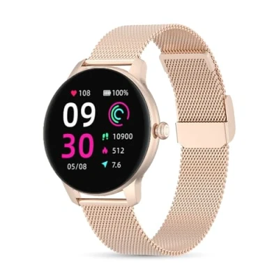 Afbeelding van LUNIQUESHOP LSFIT Smartwatch voor dames, smartwatch, bloedzuurstof, hartslag en slaap, stappenteller, muziek, intelligente armband, bloeddruk, iOS/Android roségoud