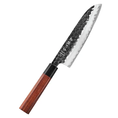 Afbeelding van Hezhen Santokumes Gemaakt van 3 laags composietstaal (10Cr15CoMoV + SUS410 staal) Hoog koolstof gehalte met hardheid 58 62 HRC Handvat Mahoniehout santoku mes uit de PM8S Retro Series