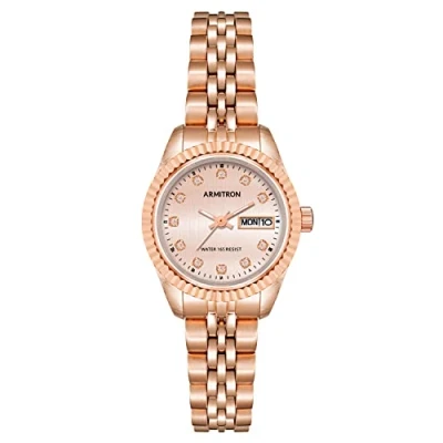 Afbeelding van Armitron Dames metalen polshorloge met dag/datum wijzerplaat en kristallen, 75/2475, Rozengoud., Armband