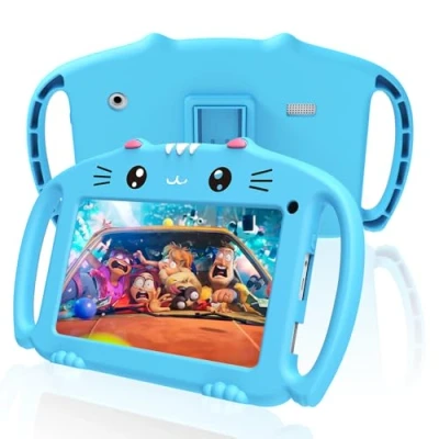 Afbeelding van VESWWE Tablet voor kinderen, 7 inch touchscreen met wifi, Quad Core, 2 GB RAM, 32 ROM, Android, tablet, baby, kinderbeveiliging, beschermhoes (blauw)