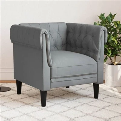 Afbeelding van Fauteuil Chesterfield stijl stof lichtgrijs
