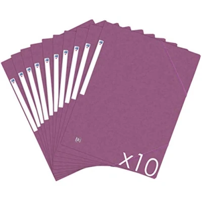 Image de Oxford Topfile+ Lot de 10 Chemises Cartonnées 3 Rabats Format A4 fermeture Elastiques Pochettes couleur Beige