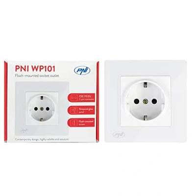 Afbeelding van PNI WP101 Enkelvoudig inbouwstopcontact met glazen bezel, 16 A, 4000 W, 230 V