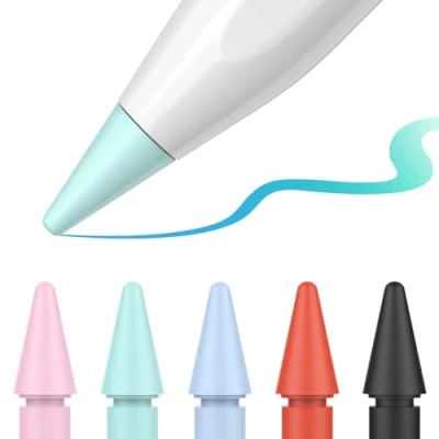 Afbeelding van TiMOVO 5 stuks reserveopzetstukken voor Apple Pencil 1e/2e generatie/USB C, nauwkeurige bediening, reservenesten iPad Pro/Air/Mini Pencil, zwart/rood/blauw/groen/roze
