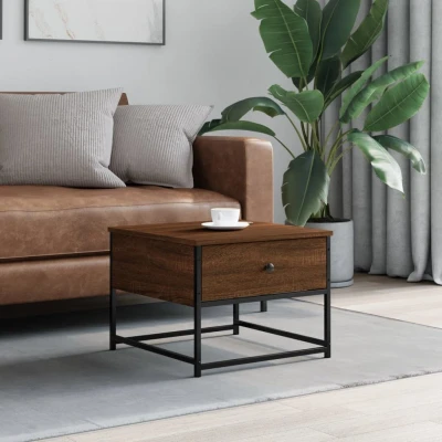 Afbeelding van Salontafel 51x51x40 cm bewerkt hout bruin eikenkleur