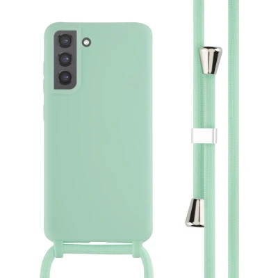 Afbeelding van iMoshion hoesje Geschikt voor Samsung Galaxy S21 FE met koord Siliconen Mintgroen