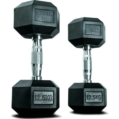 Afbeelding van Matchu Sports Hexa dumbbells Dumbells 12.5KG Set van 2 Gewichten Zwart