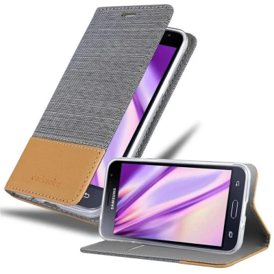 Afbeelding van Cadorabo Hoesje geschikt voor Samsung Galaxy J3 2016 in LICHTGRIJS BRUIN Beschermhoes met magnetische sluiting, standfunctie en kaartvakje Book Case Cover Etui