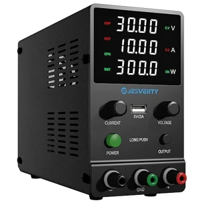 Afbeelding van Variabele DC voeding, 0 30 V 10 A, verstelbare bankvoeding met encoderknop, uitgangscontrole, zeer nauwkeurig 4 cijfers led display, 5 V/2 A USB poort, Jesverty SPS 3010H