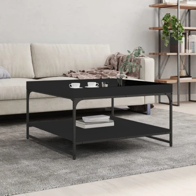 Afbeelding van Salontafel 80x80x45 cm bewerkt hout en ijzer zwart