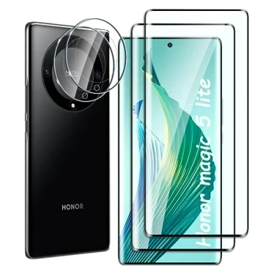 Afbeelding van Fyqzio [2 + 2 stuks gehard glas voor Honor magic 5 lite 5G en achtercamerabescherming, 3D volledige afdekking, zonder luchtbellen, 9H hardheid, krasbestendig, HD displaybeschermfolie