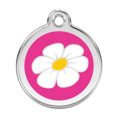 Afbeelding van Daisy Flower Hot Pink roestvrijstalen hondenpenning large/groot dia. 3,8 cm RedDingo