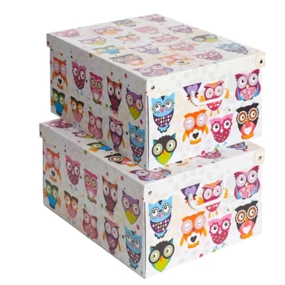 Afbeelding van Kanguru Collectie flamingo&#039;s/botanisch, opbergdoos van karton met handgrepen en deksel, meerkleurig, 50 x 39 24 cm, set 2