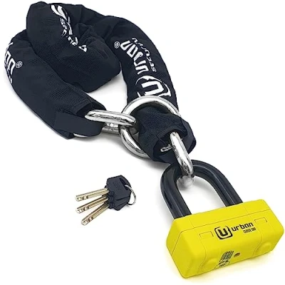 Afbeelding van URBAN UR74120L Kettingslot voor motorfiets, SRA goedgekeurd, mini U schijf, hoge veiligheid, hangslot, schijfblok, schakels van staal, ø13,5, Lasso 120 cm