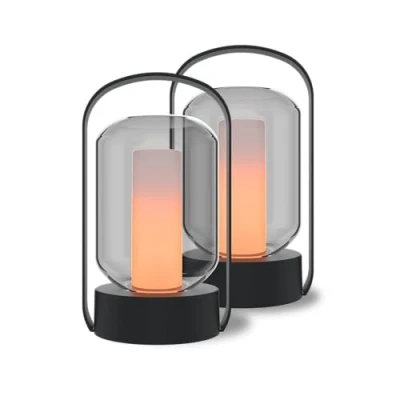 Afbeelding van Calex Luminaires Como Oplaadbare Tafellamp 2 Stuks Draadloos Vuureffect Warm Wit Licht Accu Touch Waterdicht Decoratie voor Tuin, Woonkamer, Slaapkamer Sfeerverlichting Zwart
