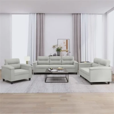 Afbeelding van vidaXL 3 delige Loungeset met kussens microvezelstof lichtgrijs