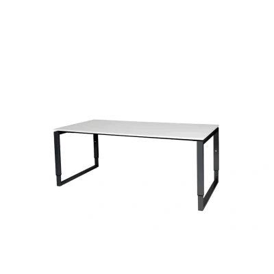 Afbeelding van Domino Plus bureau, hoogte instelbaar (62 85cm) met 180x90cm &#039;zwevend&#039; krijtwit 25mm blad en zwart (RAL9011) O poot frame
