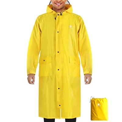 Afbeelding van Anyoo Unisex waterdichte draagbare lichtgewicht regenjas Compacte regenponcho met capuchon Herbruikbaar mouwen voor buitenshuis werken Backpacken Kamperen, Geel, One Size