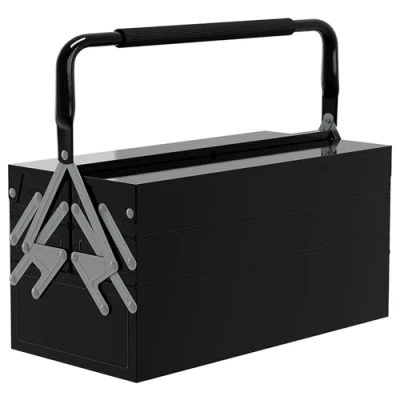 Afbeelding van DURHAND Metalen gereedschapskist 3 niveaus 5 intrekbare trays zwart plaatstaal