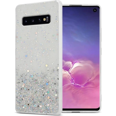 Afbeelding van Cadorabo Hoesje geschikt voor Samsung Galaxy S10 4G in Transparant met Glitter Beschermhoes van flexibel TPU silicone fonkelende glitters Case Cover Etui