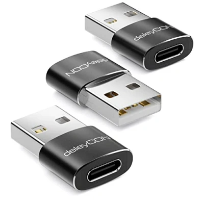 Afbeelding van deleyCON USB C naar Adapter [3 Stuks] Bus A Stekker voor PC Computer Laptop Notebook Aluminium Zwart