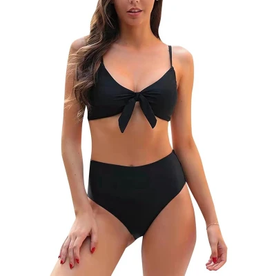 Afbeelding van Zwemkleding voor dames, Dames hoge taille bikini set 2 stuks zwempak verstelbare spaghetti riem vooraan knoop bovenste en bodem Badkleding Strand Badmode Zwembroek Badpak Maat M