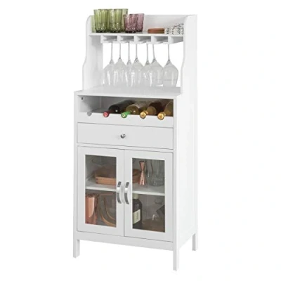Afbeelding van SoBuy® FSB24 W Dressoir, ladekast, opbergkast met flessenhouder, flessenrek, voor keuken en woonkamer, wit