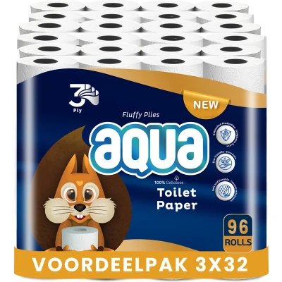 Afbeelding van AQUA Tripple Soft 3x32 Rollen WC Papier 96 3 Laags Toiletpapier, Extra Zacht &amp; Pluisvrij, comfort Voordeelverpakking