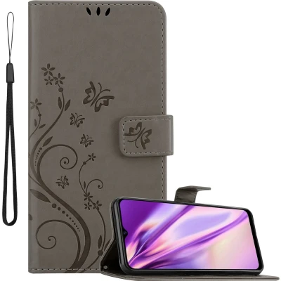 Afbeelding van Cadorabo Hoesje geschikt voor Vivo Y52 5G / Y72 in BLOEMEN GRIJS Beschermhoes bloemmotief met magnetische sluiting, standfunctie en kaartsleuven Book Case Cover Etui