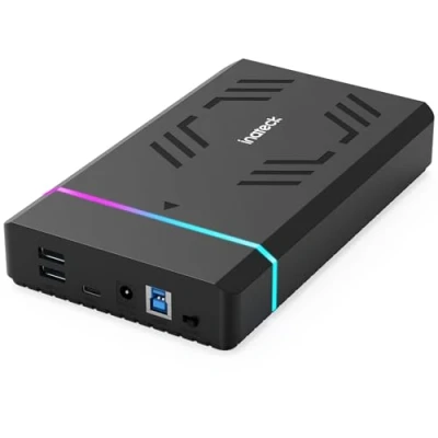 Afbeelding van Inateck Externe 3,5 inch RGB harde schijf behuizing USB 3.0 voor 2,5 / SATA HDD en SSD met uitbreidingsaansluitingen 12 V/2 A voedingsadapter, ondersteunt tot 20 TB,