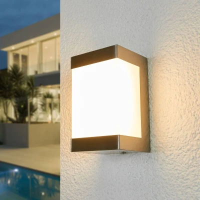 Afbeelding van Lindby Wandlampen buiten 1licht roestvrij staal, polycarbonaat H: 15 cm wit Inclusief lichtbron