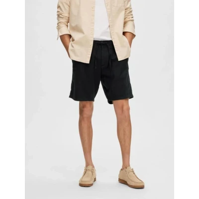 Afbeelding van SELETED HOMME Slhregular geborduurde Linen Shorts Noos linnen broek voor heren, zwart.